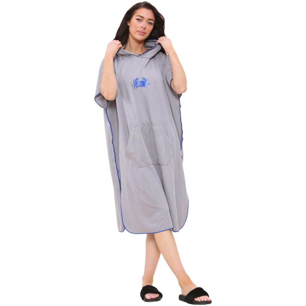 (Grey) Unisex Poncho Towel Beach Swimming Changing Robe