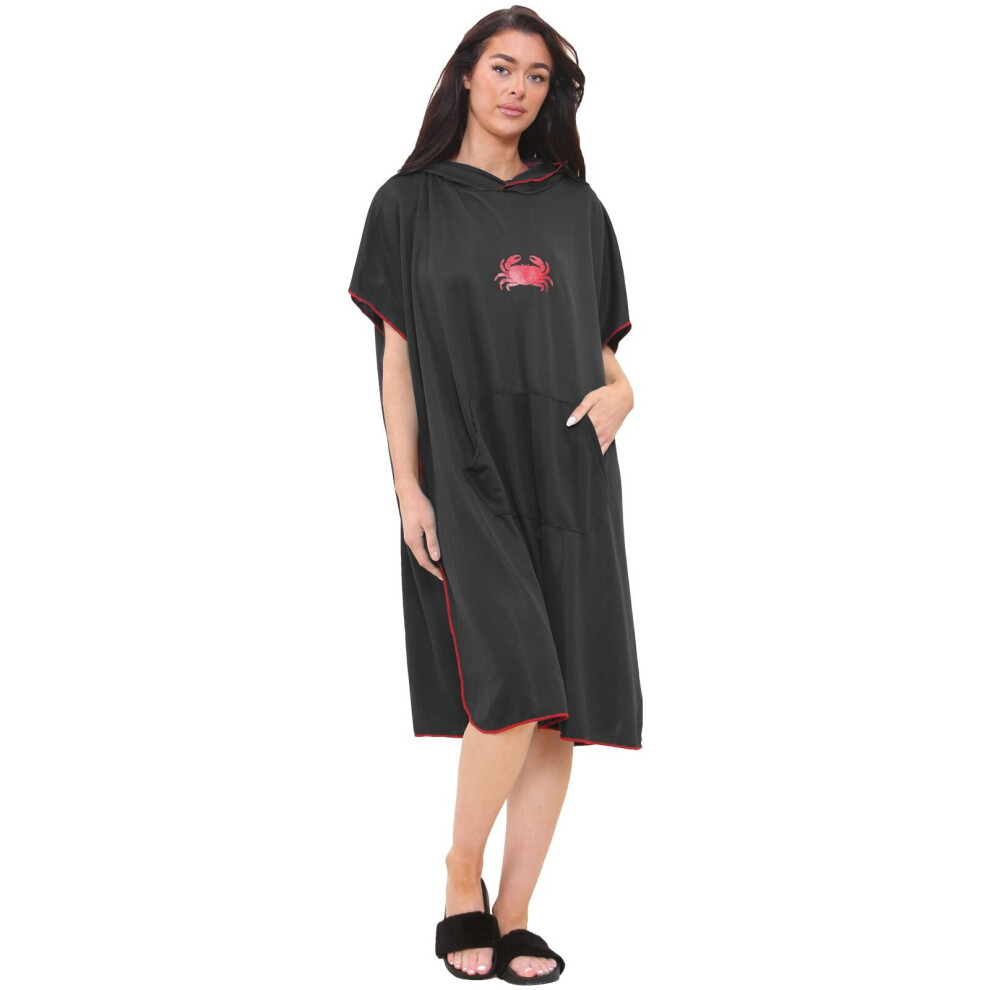 (Black) Unisex Poncho Towel Beach Swimming Changing Robe