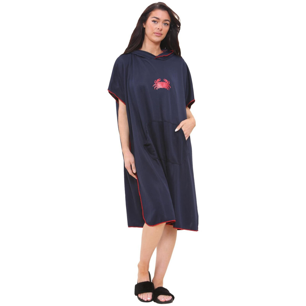 True Face (Navy) Unisex Poncho Towel Beach Swimming Changing Robe Blue