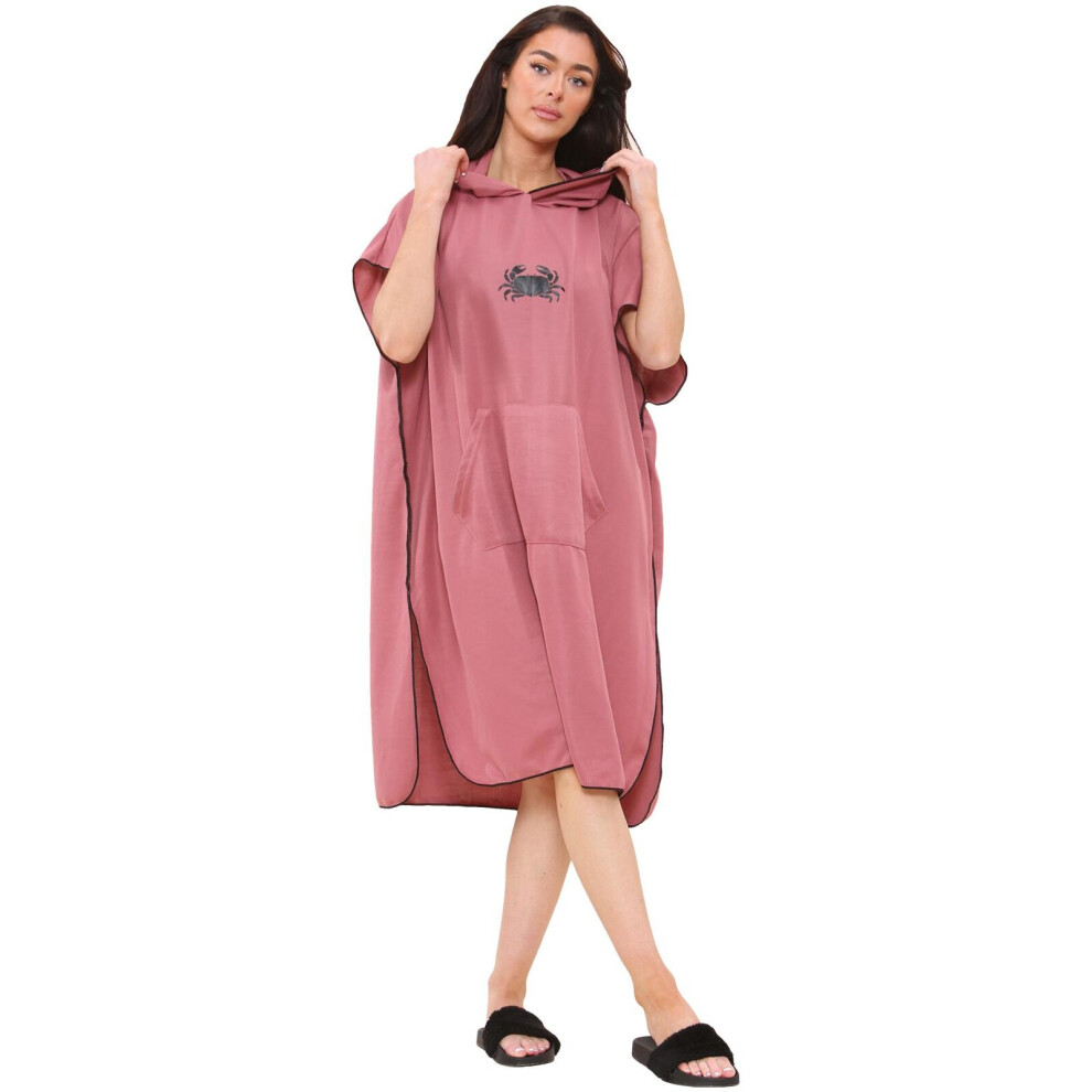 (Dusty Rose) Unisex Poncho Towel Beach Swimming Changing Robe