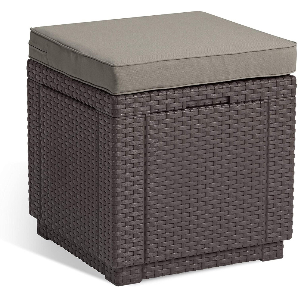 (Brown) Keter Cube Cushion Seat Table Footrest Storage Box