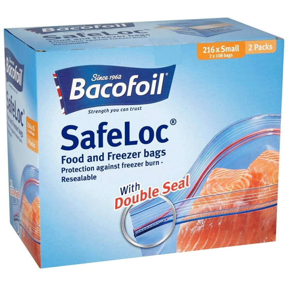 Bacofoil Safeloc Food and Freezer Small Bags, 216 Pack (2 x 108)