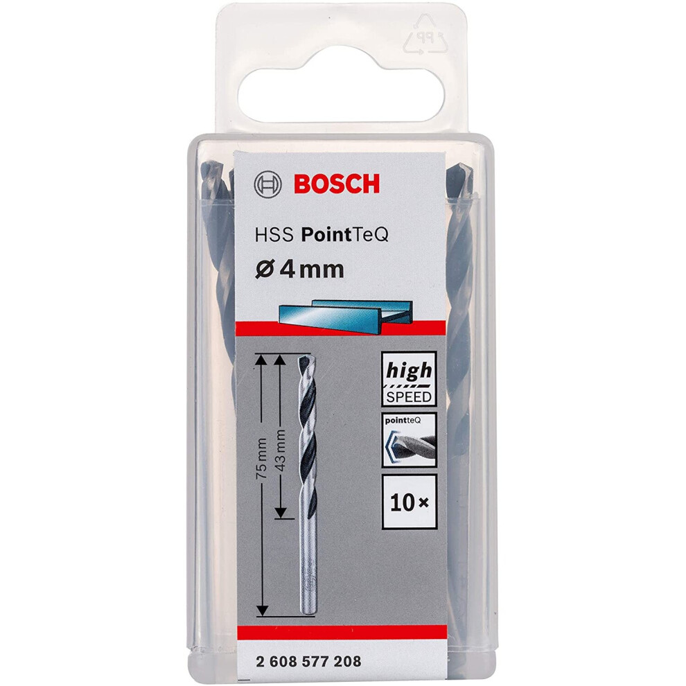 Bosch Professional 2608577208 10-Piece PointTeQ HSS Twist Bit (for Metal, 4 x 43 x 75 mm, Drill Driver Accessories)-image-OPC-P8Z52DV-NEW