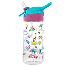 Nuby Garrafa de Água Tritan com Bico Macio, Unicórnios Cor-de-Rosa, 18 Oz
