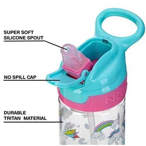 Nuby Nuby Push Button Flip-it Soft Spout Tritan Wasserflasche Rosa Einhörner 18 Oz 2