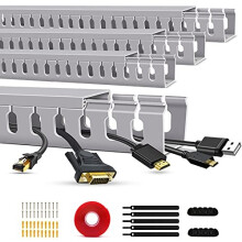 Cable Trunking Raceway Kit, Open Slot Wire Trunking for TV Cables, Cable Concealer Cable Tray 62.8 inch (4 x 15.7")Under Desk Organizer Cabl