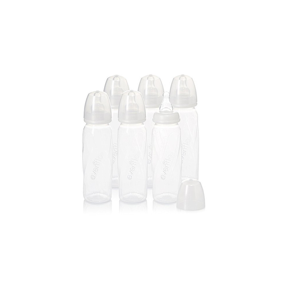 Evenflo Feeding Premium Proflo Vented Plus Polypropylene Baby, Newborn and Infant Bottles - Helps Reduce Colic - Clear, 8 Ounce (Pack of 6)