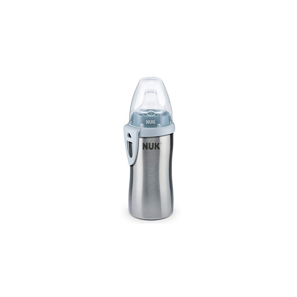 NUK Active Cup Toddler's Drinking Bottle, 12+ Months, Stainless Steel, Leak-Proof, Anti-Colic, BPA-Free, 215 ml, Blue