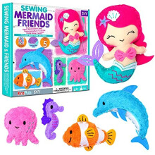 KraFun Beginner Sewing Kit for Kids Beginner Art & Craft, Includes 5 Stuffed Animal Dolls, Instruction & Plush Felt Materials for Learn to S