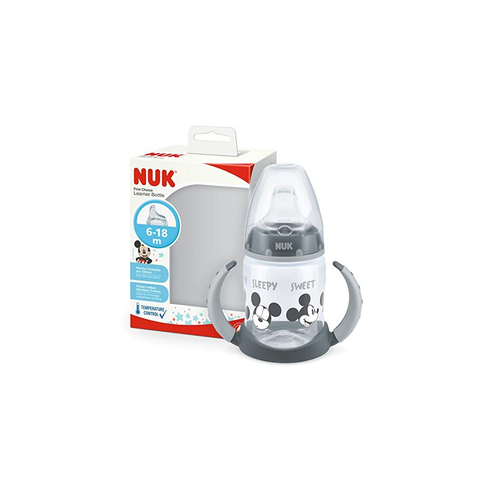 NUK Disney Mickey First Choice+ Learning to Drink Bottle | 6-18 Months | 150ml | Anti-Colic Valve | Leak Proof Spout | Ergonomic Handles | B