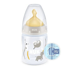 NUK First Choice+ Baby Bottle| 0-6 Months | Temperature Control | Anti Colic Vent | 150 ml | BPA-Free | Latex Teat | Safari (Beige)