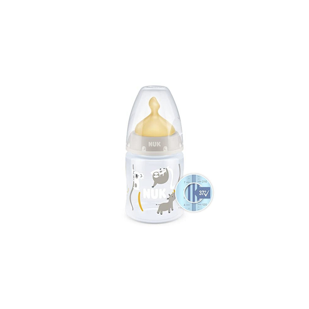 NUK First Choice+ Baby Bottle| 0-6 Months | Temperature Control | Anti Colic Vent | 150 ml | BPA-Free | Latex Teat | Safari (Beige)