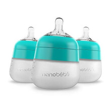 Nanobébé Flexy Silicone Baby Bottle, Anti-Colic, Natural Feel, Non-Collapsing Nipple, Non-Tip Stable Base, Easy to Clean 3-Pack, Teal, 150ml