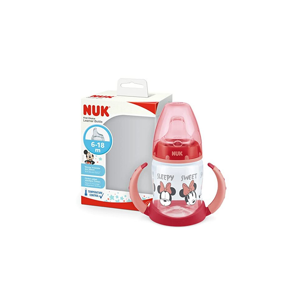 NUK Disney Mickey First Choice+ Learning to Drink Bottle | 6-18 Months | 150ml | Anti-Colic Valve | Leak Proof Spout | Ergonomic Handles | B