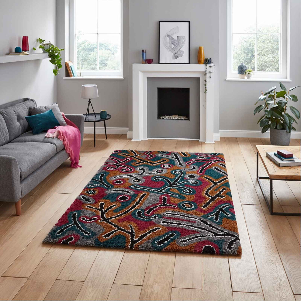 (A641 Dark Multi, 120 x 170 cm) Berber Nordic Scandi Tribal Shaggy Rugs Abstract Small Large 4cm Thick Pile Warm Soft Cosy Rug Carpet Barber Shag Rug