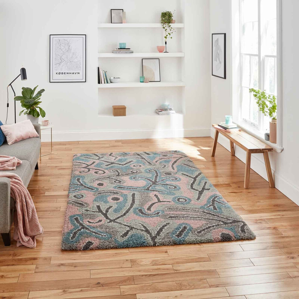 Think Rugs (A641 Pastel Multi, 120 X 170 Cm) Berber Nordic Scandi Tribal Shaggy Rugs Abstract Small Large 4Cm Thick Pile Warm Soft Cosy Rug Carpet Barber Shag Ru