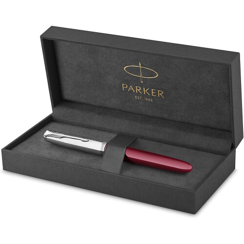 Parker Parker 51 Fountain Pen | Burgundy Barrel with Chrome Trim | Fine Nib with Black Ink Cartridge | Gift Box