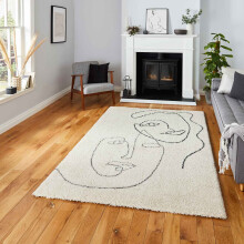(A175 Cream/Grey, 120 x 170 cm) Nordic Scandi Tribal Shaggy Rugs Abstract Large Thick Pile Warm Cosy Rug Carpet Shag Thick 4cm Pile Berber Rug By Think Rugs