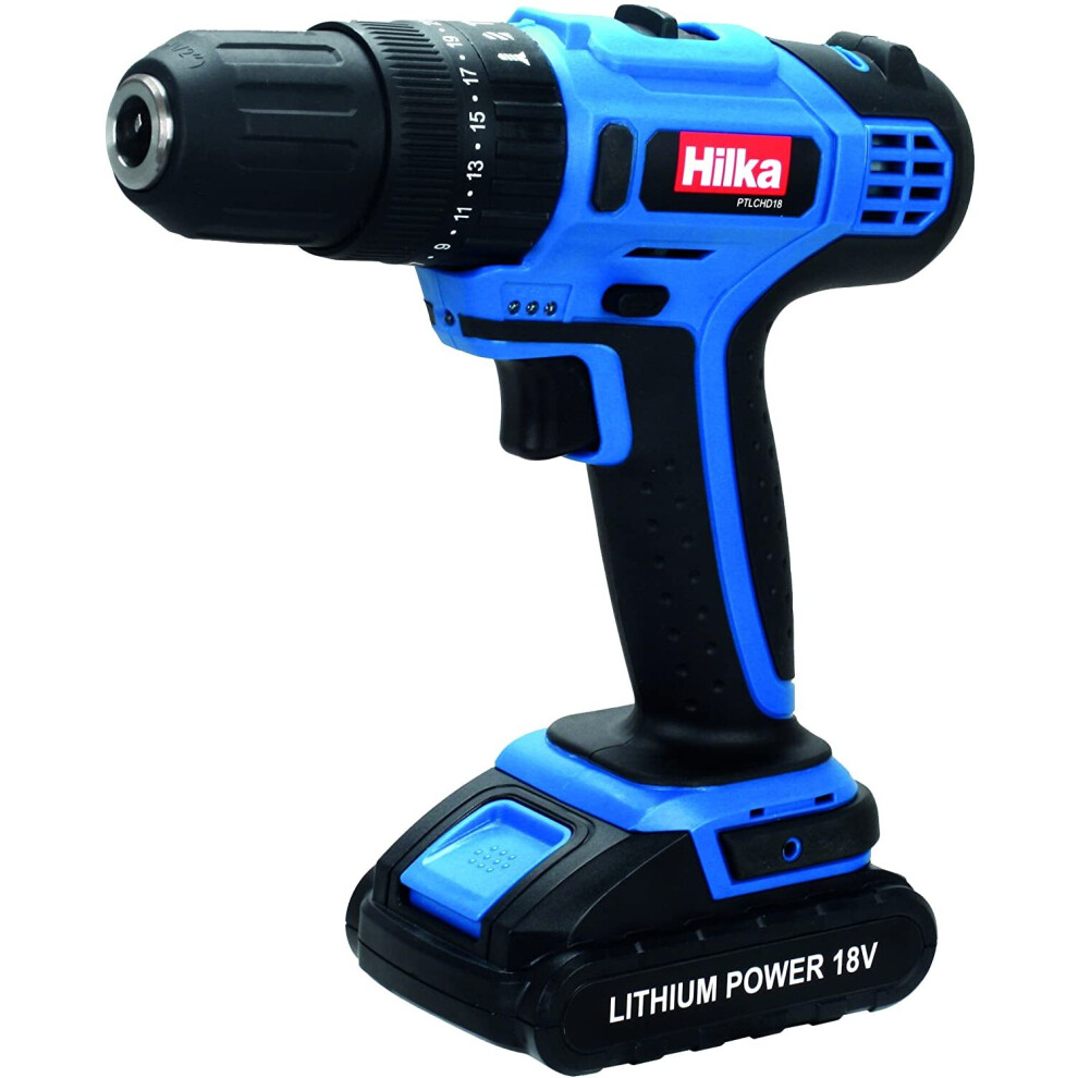 Hilka Tools PTLCHD18 Li-Ion Cordless Hammer Drill, 18 V, Black/Blue