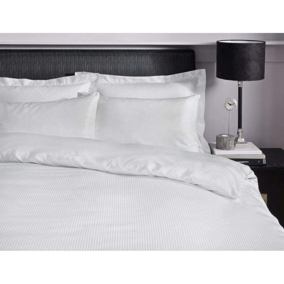 Catherine Lansfield Platinum Satin Stripe 300 Thread Count Fitted Sheet, White, Single