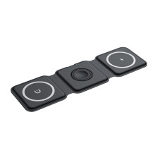 (Black) 3 in 1 Foldable 15W Magsafe Magnetic Wireless Charger Pad For iPhone Apple Watch
