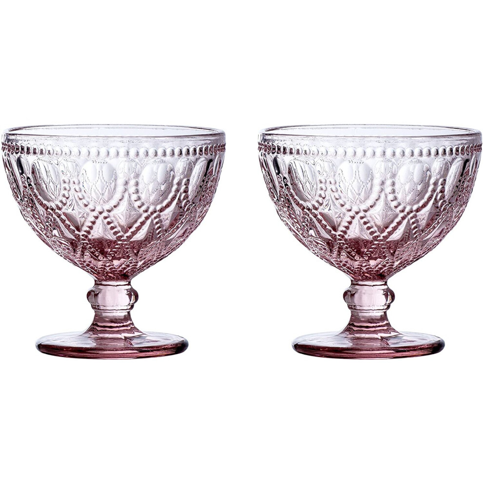 Premier Housewares Fleur Sundae Dishes Glass, 250ml, Set of 2, Pink, 11 x 11 x 11 cm