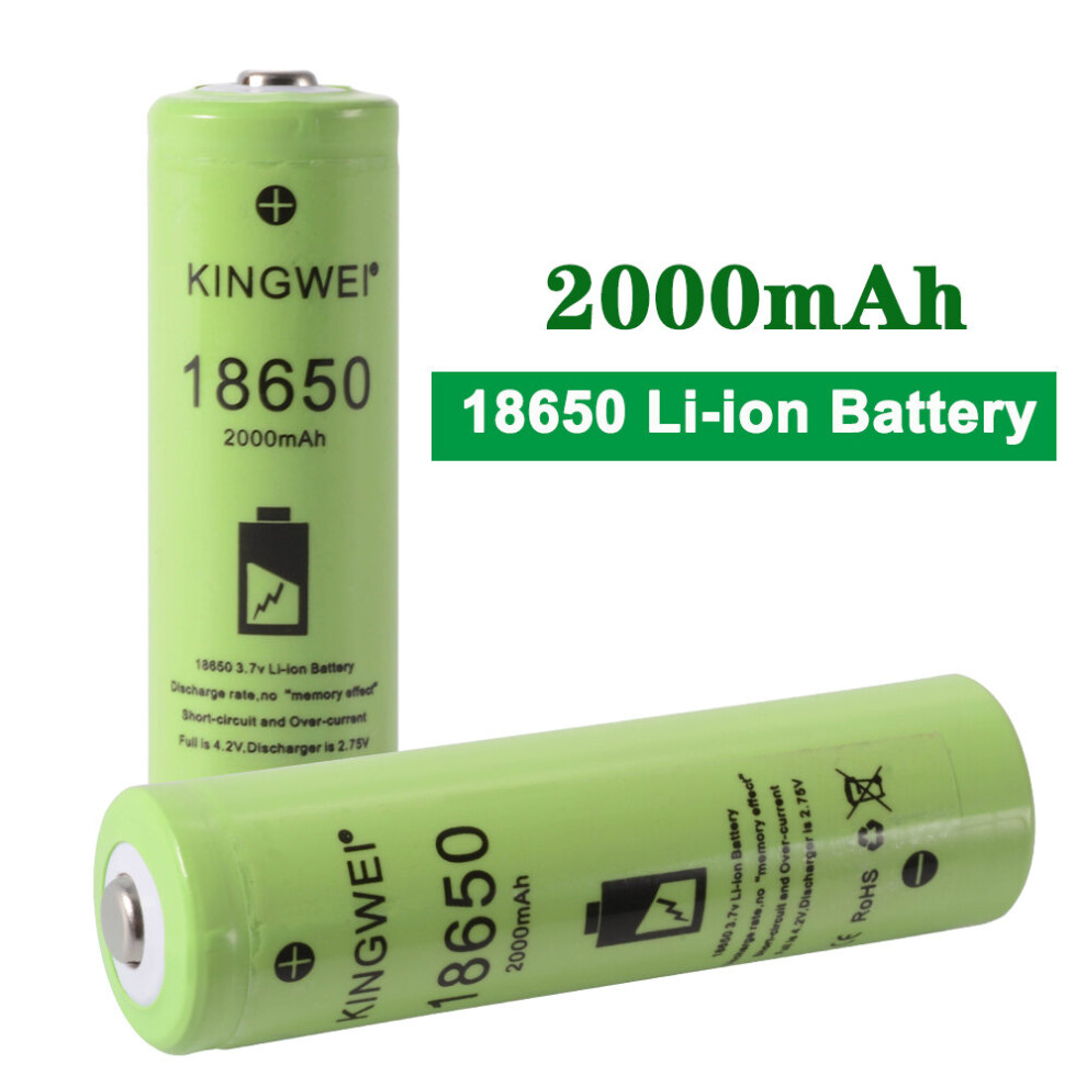 (2000mAh) 2pcs 18650 Li-ion Battery 2000/2200/2600mAh Rechargeable Battery Pack Green