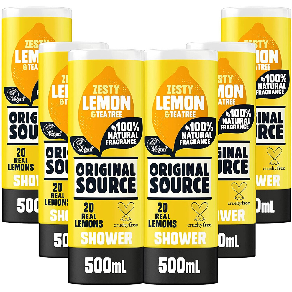 Original Source Shower Gel with Lemon & Tea Tree Fragrance, Large Vegan Shower Gel, 100% Natural Fragrance, Paraben Free Body Shower, Multipack of 6 x