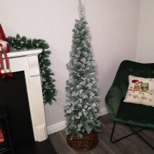 167cm (5.5ft) Premier Snow Flocked Spruce Pine Slim Christmas Tree in Green
