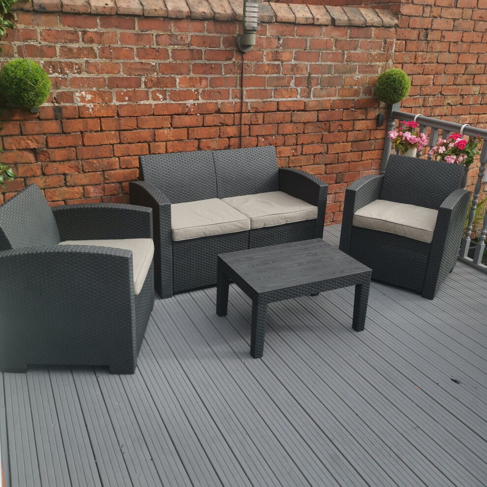 Luxury Black Rattan Style Garden 4 Piece Sofa Set 2 Chairs & Table