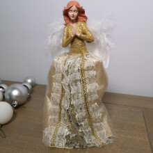 Premier 26cm Angel Christmas Tree Topper with Gold Glitter dress and White Feather Wings