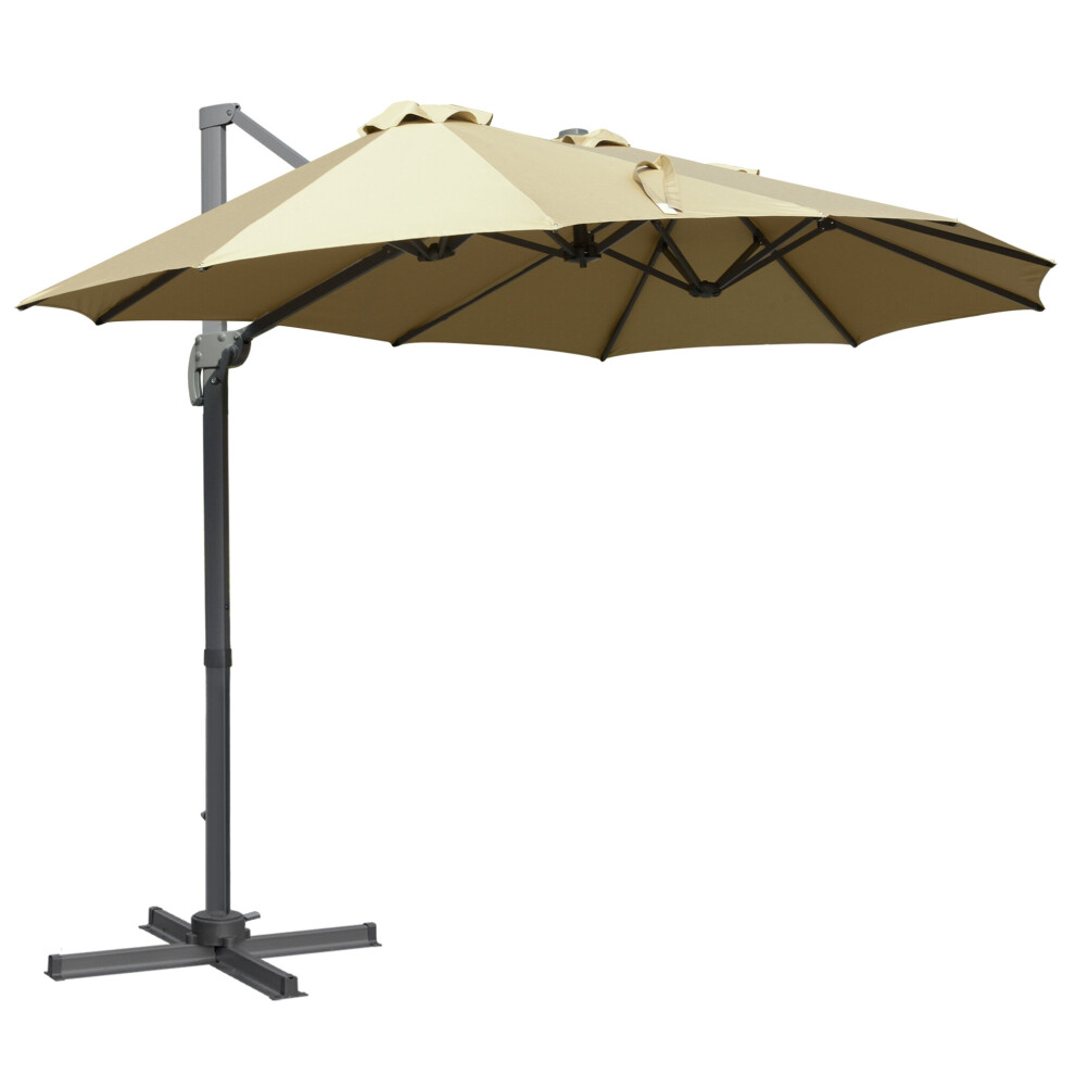 Outsunny 4.5Â M Double Garden Parasol Garden Umbrella w/ Crank Khaki