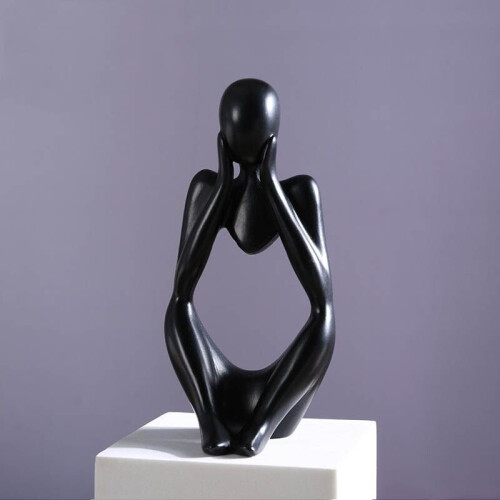 (Black ) Thinker Desktop Sculpture Resin Statue Figurines Office Ornament