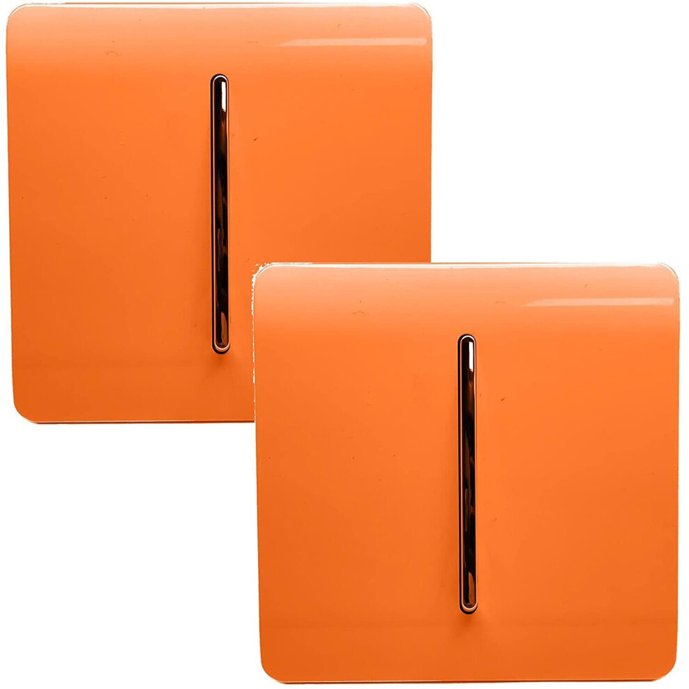 Trendi 1 Gang 2 Way Artistic Modern Glossy 10 Amp Rocker Tactile Light Switch Orange (2 Pack)