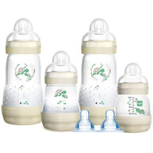 MAM Bottles Baby's First Bottle Set, Newborn Baby Bottles Set with 2 Fast Flow Teats, Anti-Colic Bottles for Newborn Babies, Set of 4 Bottle