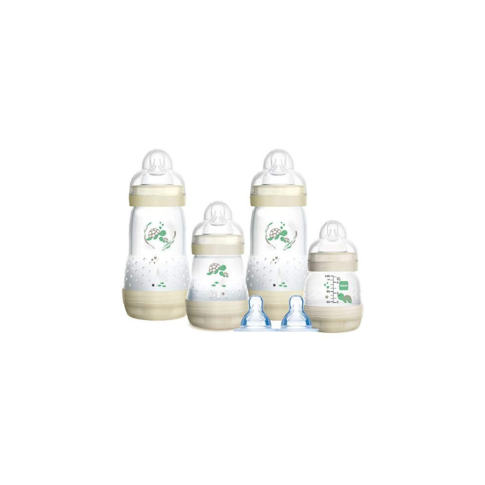 MAM Bottles Baby's First Bottle Set, Newborn Baby Bottles Set with 2 Fast Flow Teats, Anti-Colic Bottles for Newborn Babies, Set of 4 Bottle