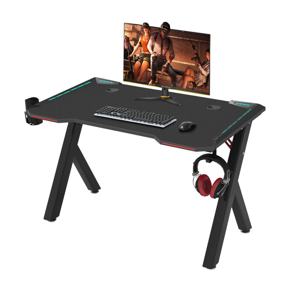 Gaming Desk Led Lights PC Computer Writing Table with Headphone Hook