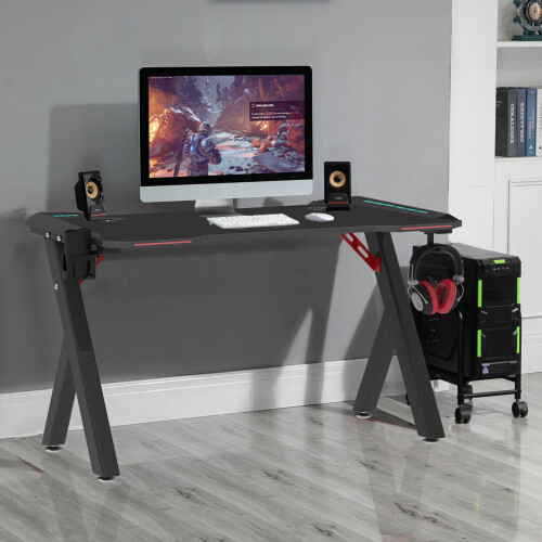 Gaming Desk Led Lights PC Computer Writing Table with Headphone Hook 1