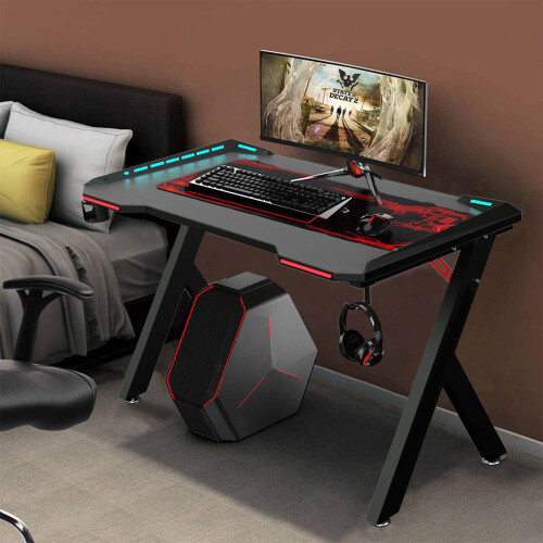 Gaming Desk Led Lights PC Computer Writing Table with Headphone Hook 2