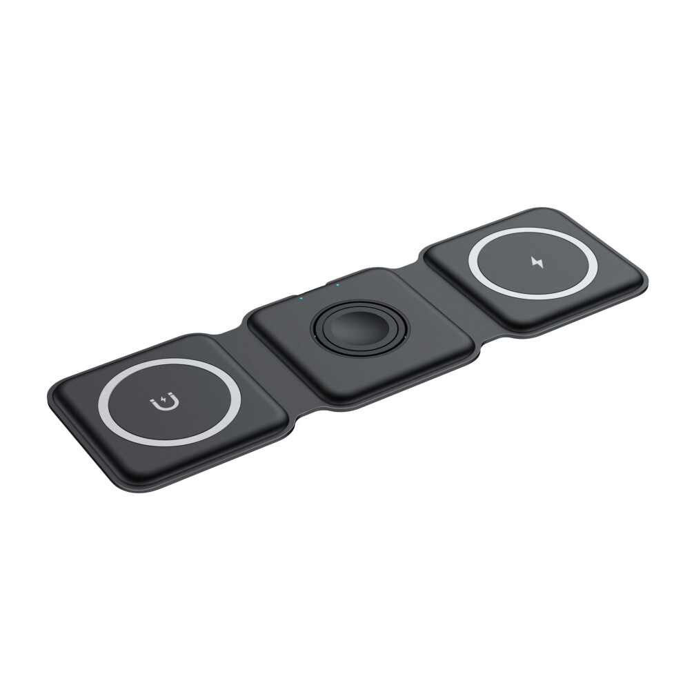 (Black) Foldable 3 in 1 15W Magsafe Magnetic Wireless Charger Pad For iPhone Apple Watch