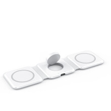 (White) Foldable 3 in 1 15W Magsafe Magnetic Wireless Charger Pad For iPhone Apple Watch