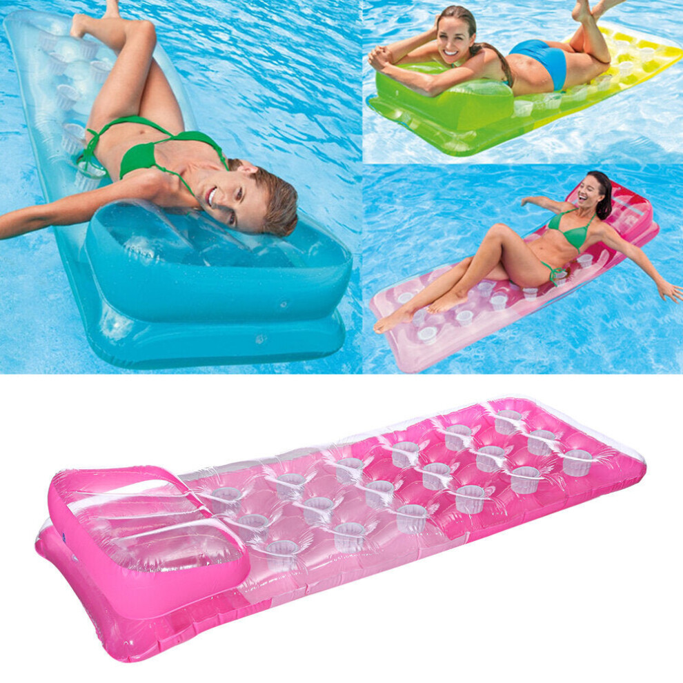 188 x 71cm PVC Air Mattress Lounger Float Mat Inflatable Float Bed Swimming Pool Random Color with Headrest