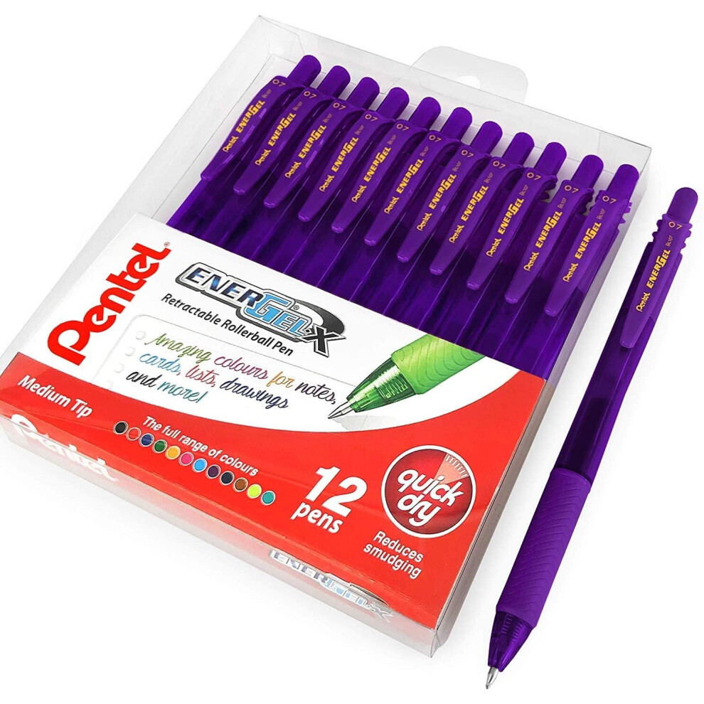 Pentel Energel X BL107 Retractable Gel Rollerball Pens - 0.7mm - Violet - Wallet of 12