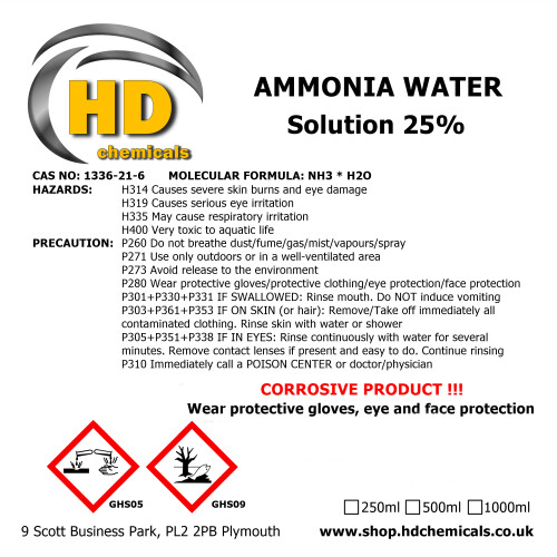 Ammonia solution 25% cleaner degreaser 250ml 1