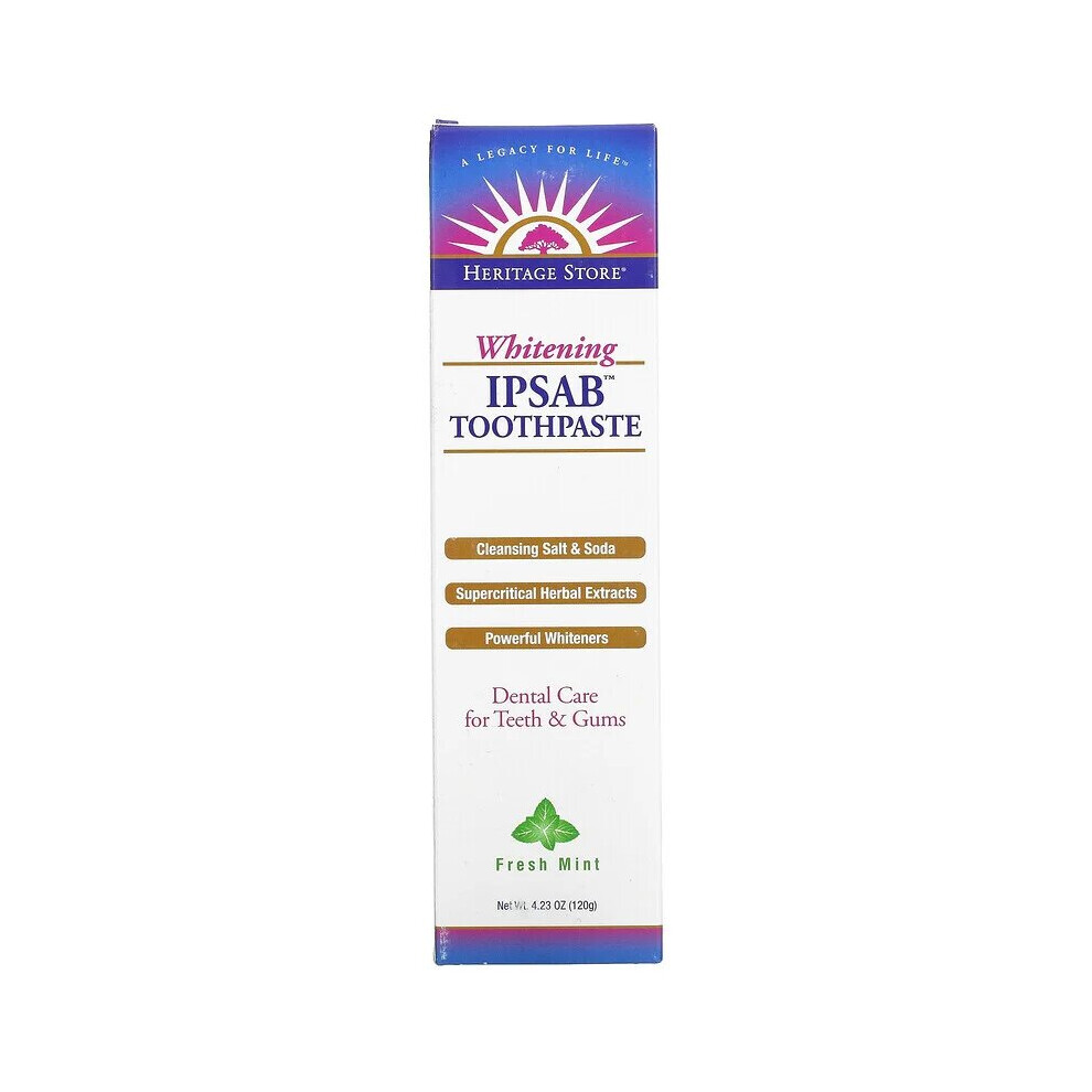 Heritage Store, IPSAB, Whitening Toothpaste, Fresh Mint, 4.23 oz (120 g) Vegan and Organic, Cruelty-Free