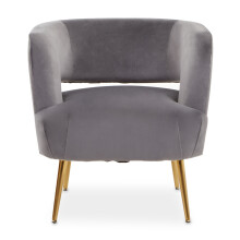 Grey Velvet Chair with Gold Finish Metal Legs, Backrest Dining Chair, Easy to Clean Armchair