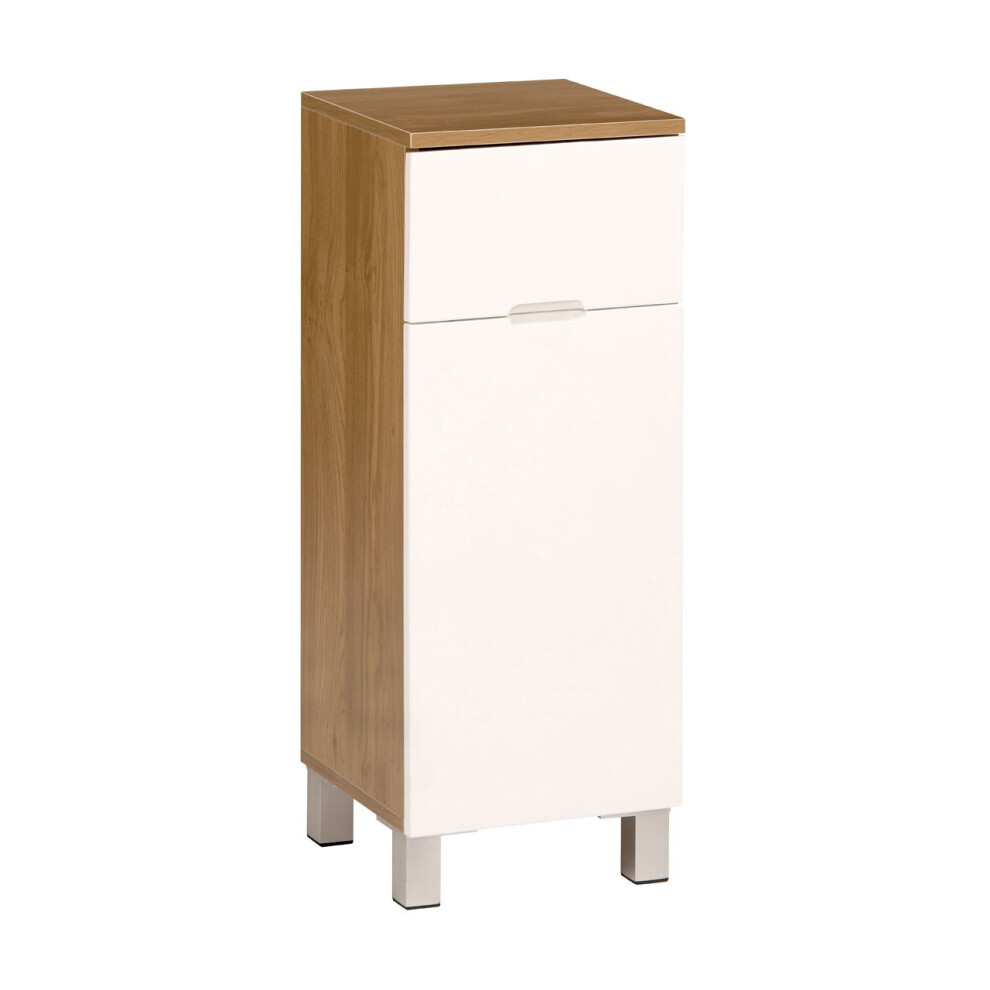 Premier Housewares Oak Effect 1 Drawer 1 Door Standing Cabinet White