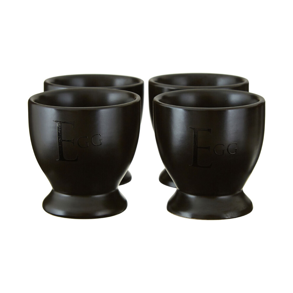 Premier Housewares Stylish Design Set Of Four Text Egg Cups, Cermaic Design Best Egg Cups, Versatile Ceramic Egg Cups Black