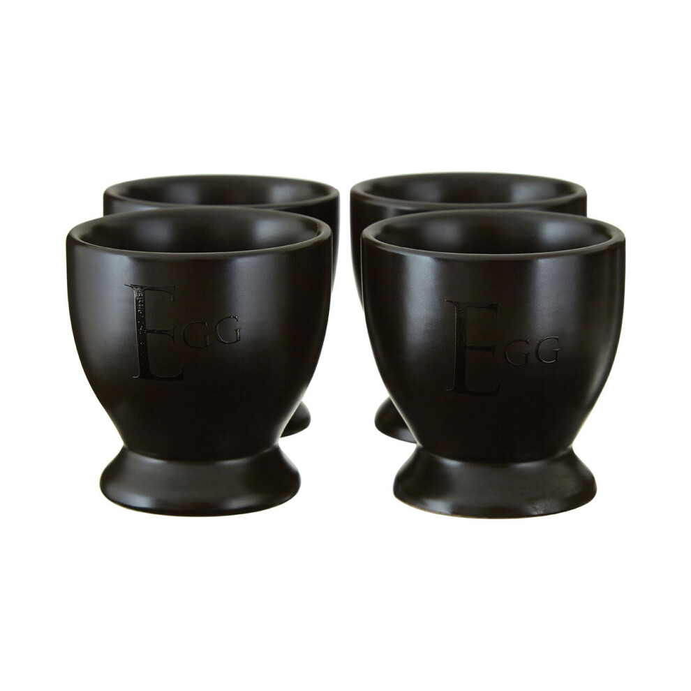 Set Of Four Black Text Egg Cups