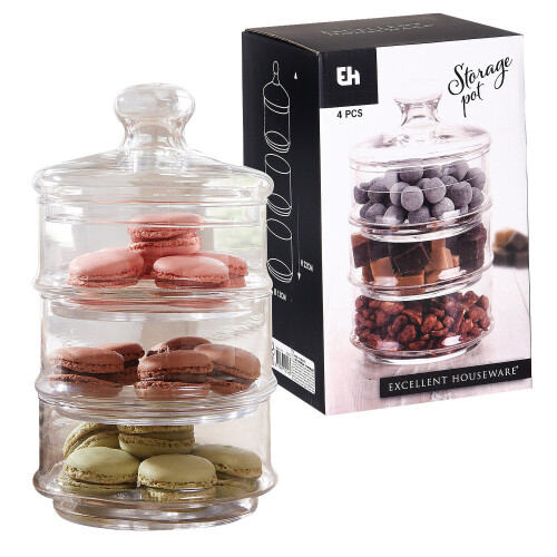 22cm 3-Tier Round Clear Glass Stackable Storage Jar for Kitchen 2